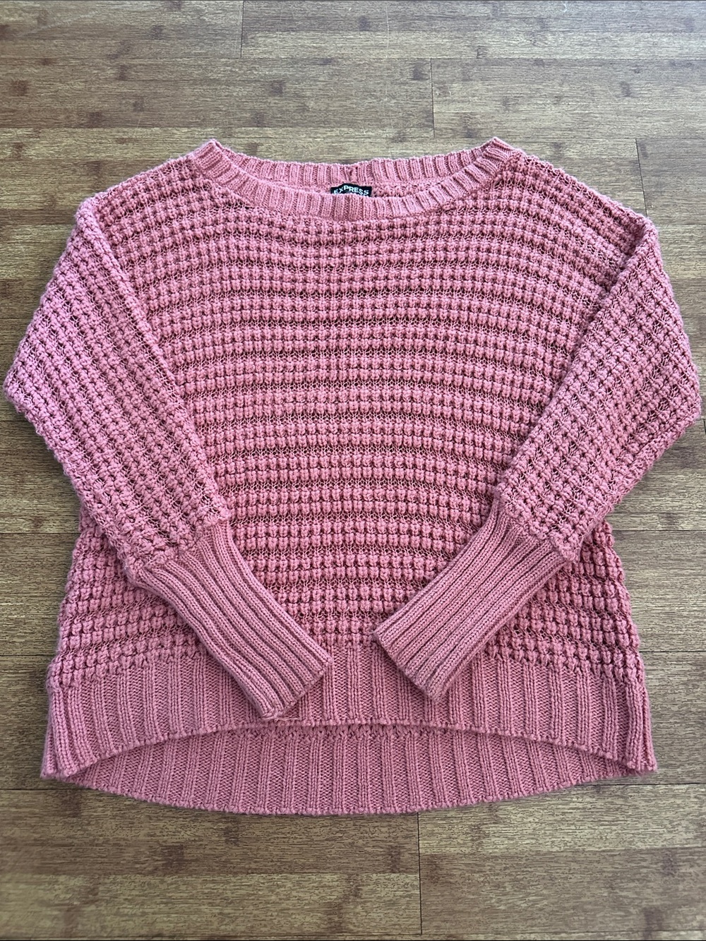 Express Rose Pink Waffle-Knit Crewneck Sweater- XS